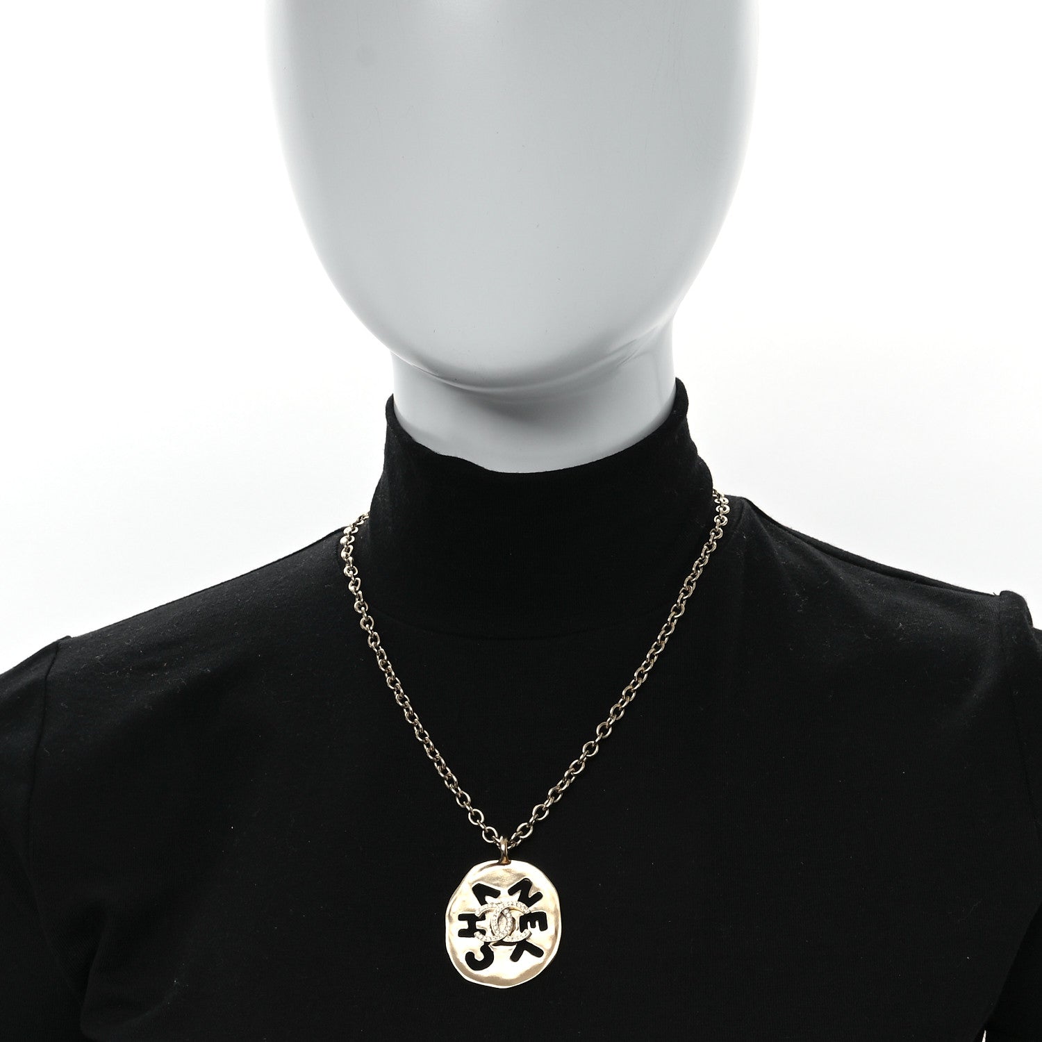 Chanel Crystal CC Medallion Logo Necklace Gold Gold 2 of 5