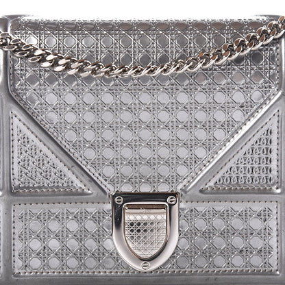 Christian Dior Metallic Patent Micro-Cannage Diorama Wallet on Chain Pouch Silver 9 of 9
