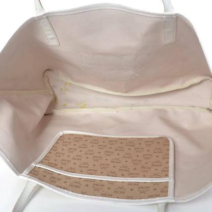 MCM Canvas Monogram Patent Shopper Tote Beige White 5 of 12