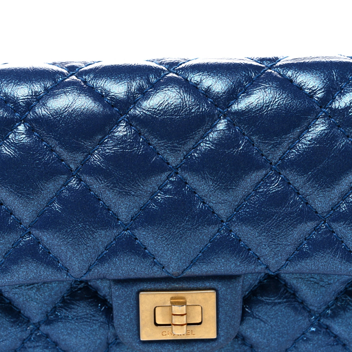 Metallic Aged Calfskin Quilted 2.55 Reissue Flap Belt Bag Clutch Blue