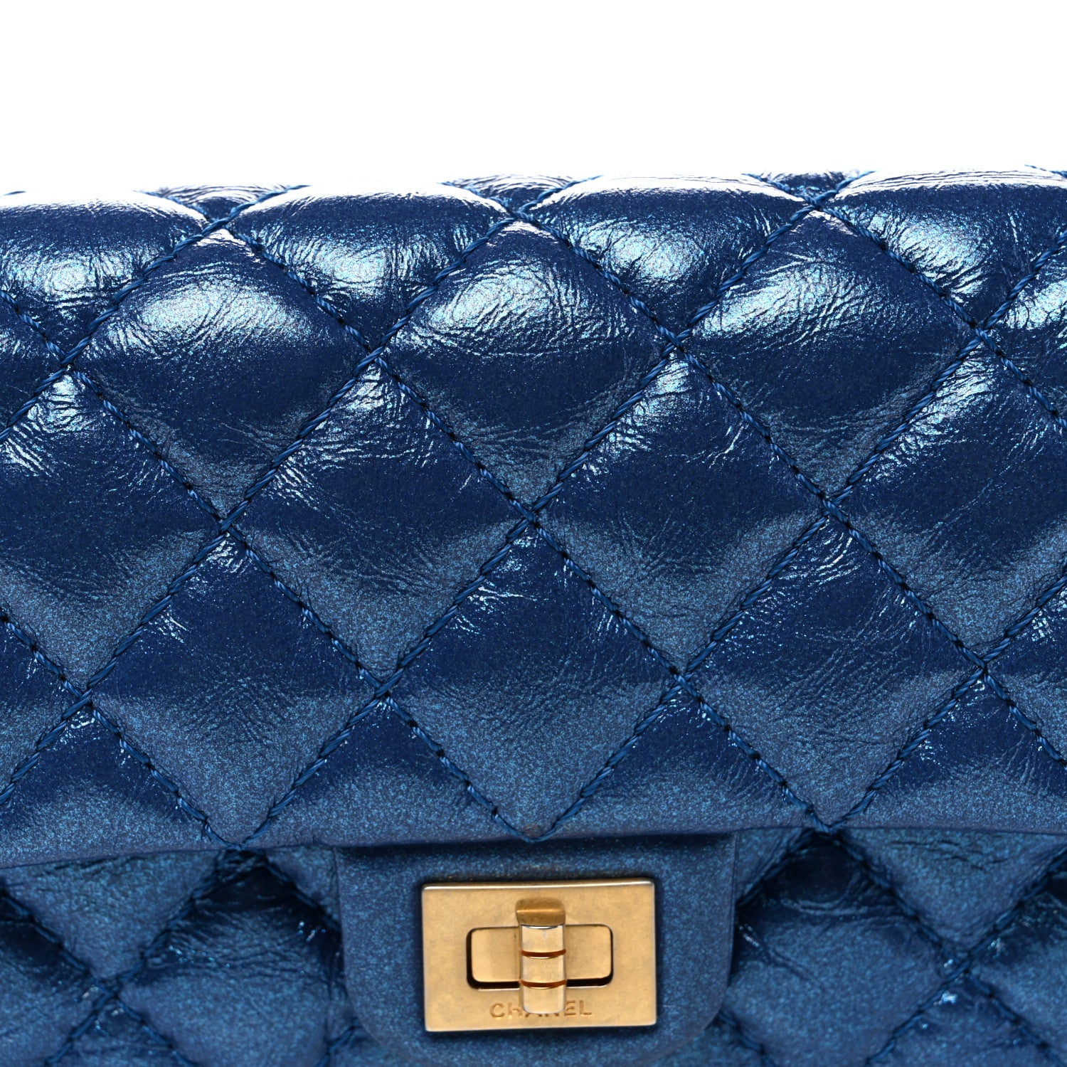 Chanel Metallic Aged Calfskin Quilted 2.55 Reissue Flap Belt Bag Clutch Blue 8 of 10