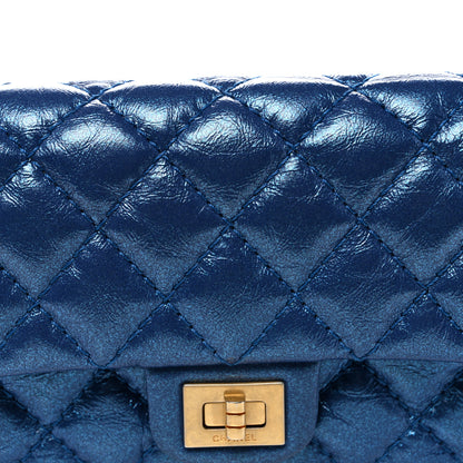 Chanel Metallic Aged Calfskin Quilted 2.55 Reissue Flap Belt Bag Clutch Blue 8 of 10