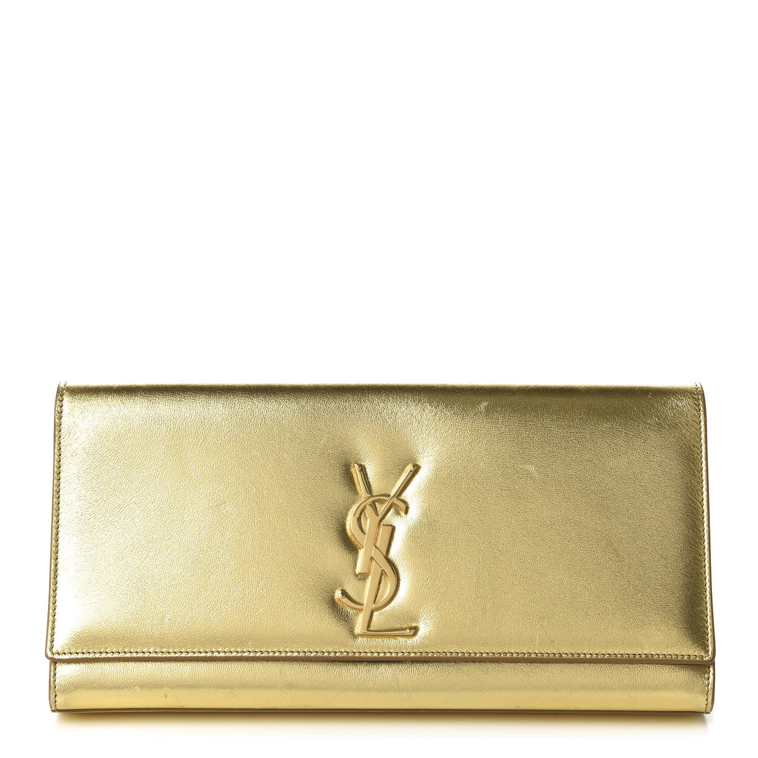Saint Laurent Metallic Calfskin Monogram Large Belle De Jour Clutch Gold 1 of 9