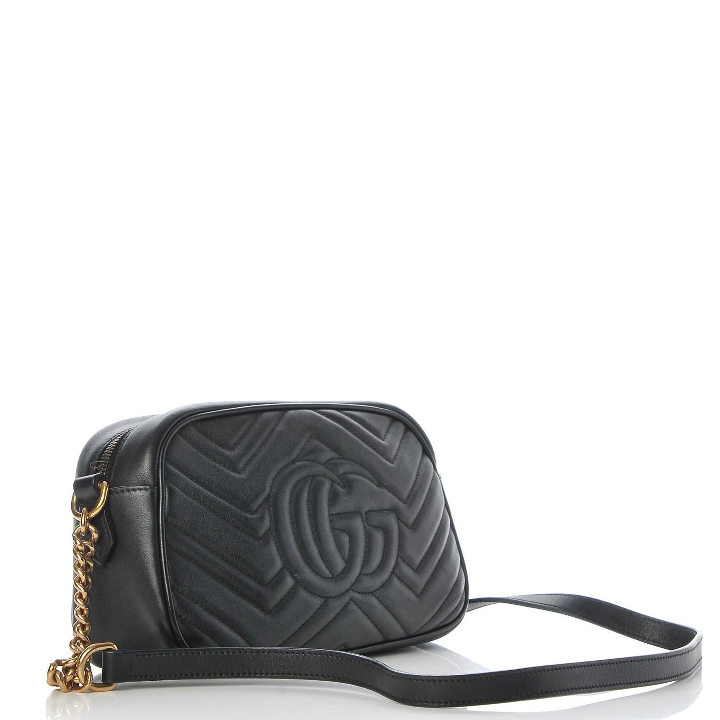 Calfskin Matelasse Small GG Marmont Chain Shoulder Bag Black