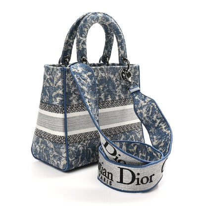 Christian Dior Canvas Embroidered Brocart Medium Lady D-Lite  Blue 2 of 9