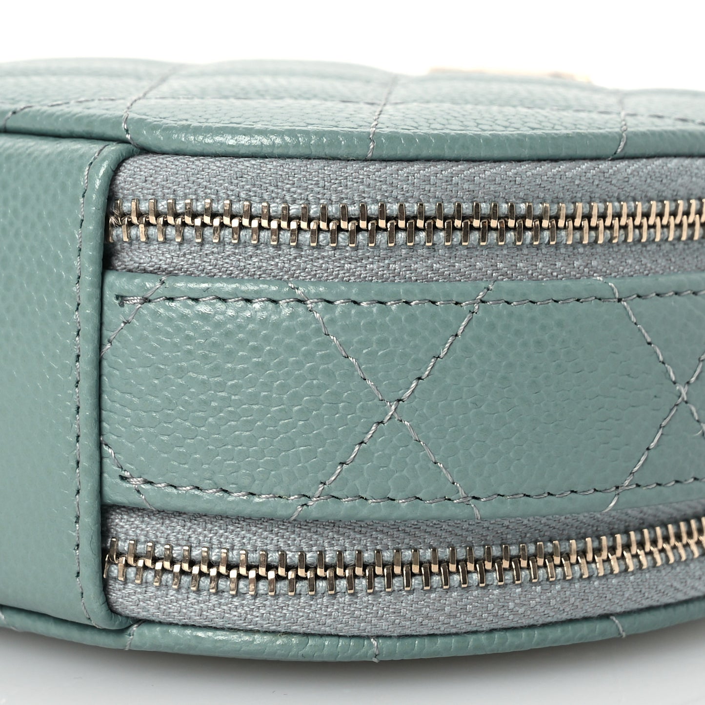 Caviar Quilted Round Handle With Care Vanity With Chain Blue