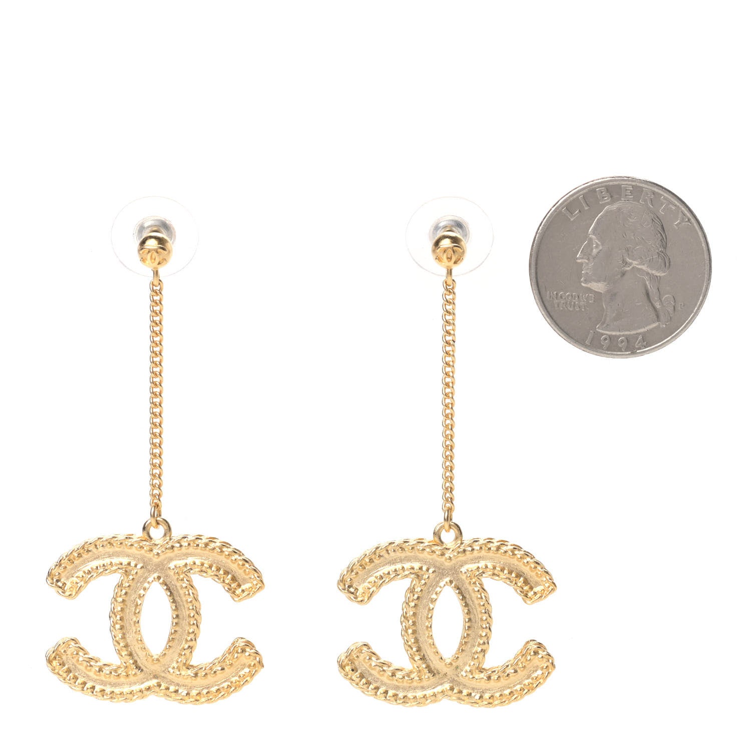 Chanel CC Drop Earrings Matte Gold 2 of 4