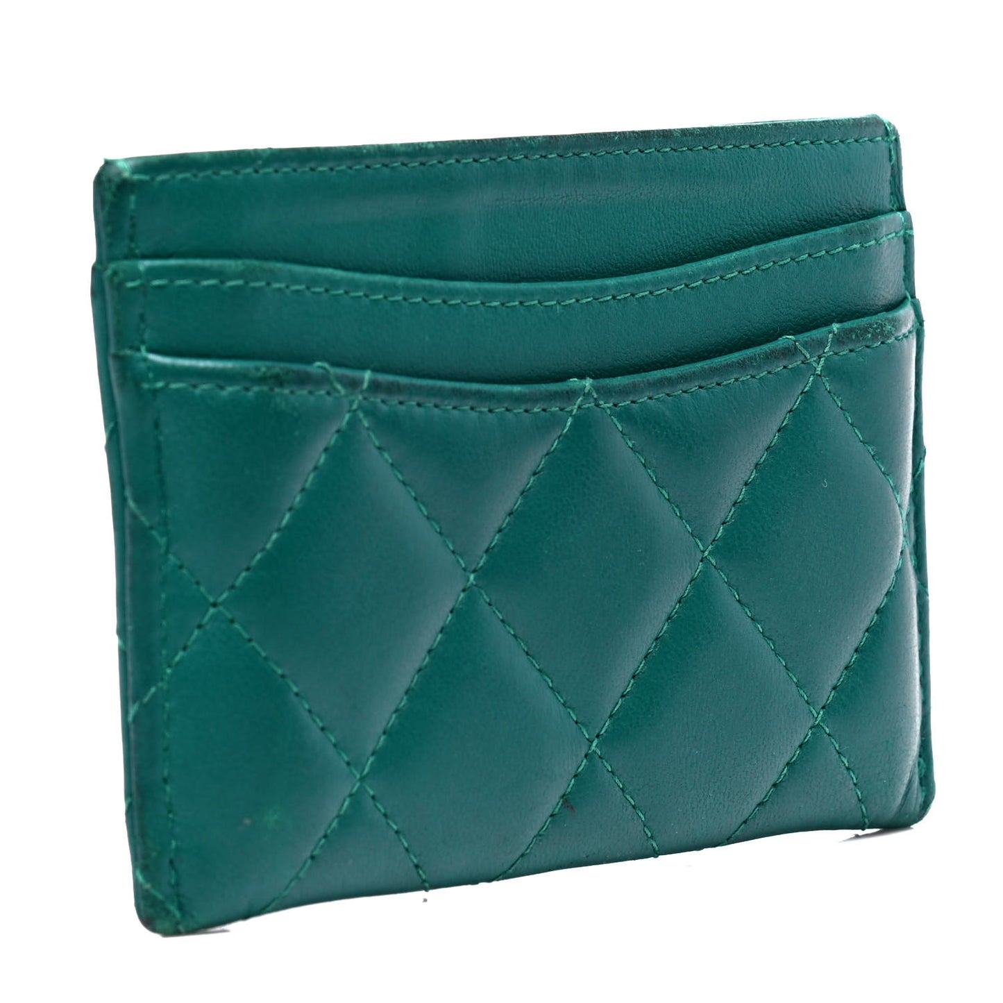 Lambskin Quilted Card Holder Green