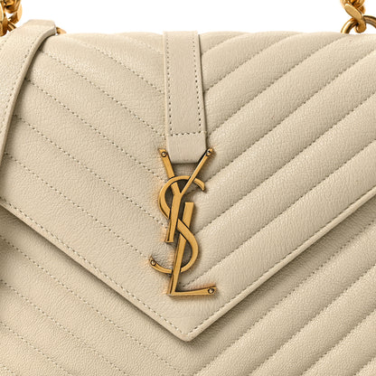 Saint Laurent Sheepskin Matelasse Chevron Monogram Medium College Bag Crema Soft 8 of 10