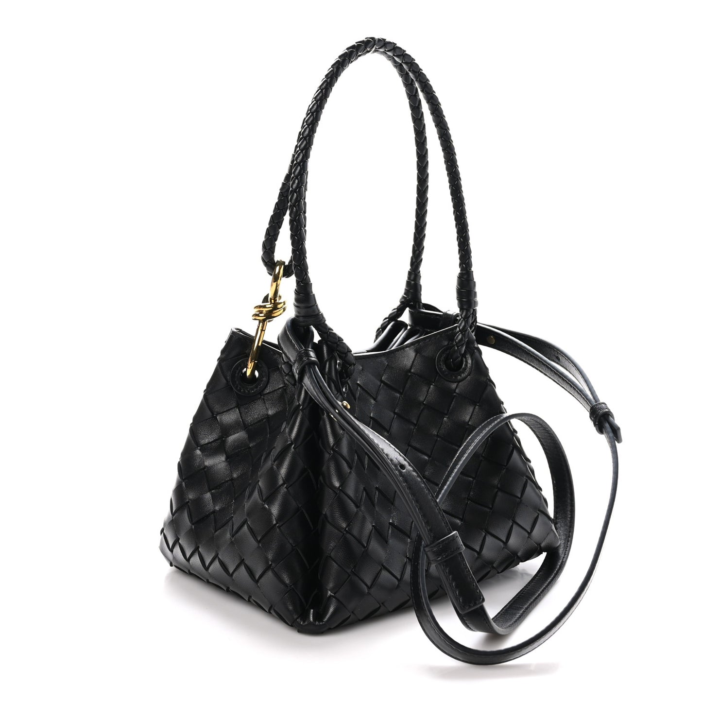 Nappa Intrecciato Small Parachute Shoulder Bag Black