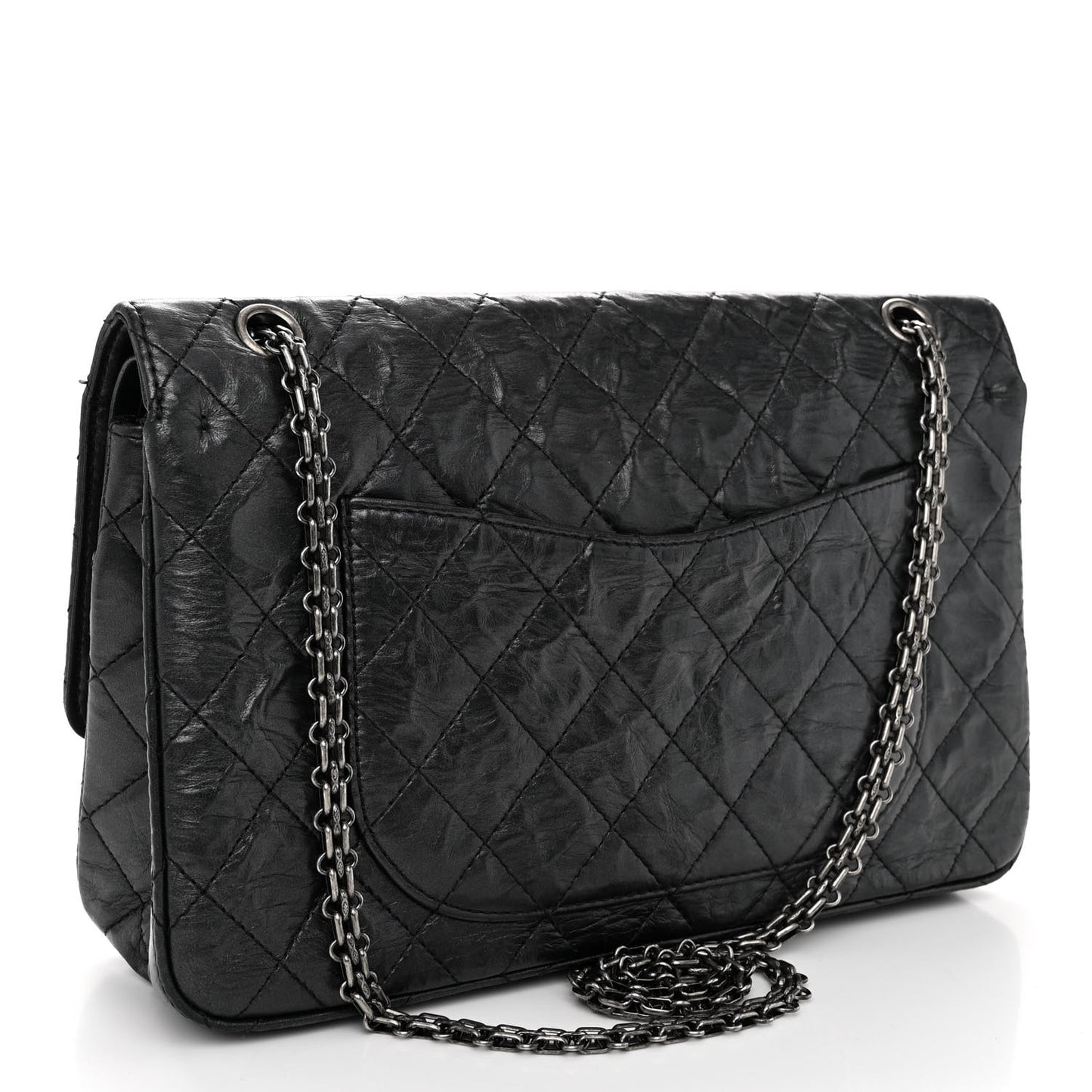 Metallic Aged Calfskin Quilted 2.55 Reissue 227 Flap Black