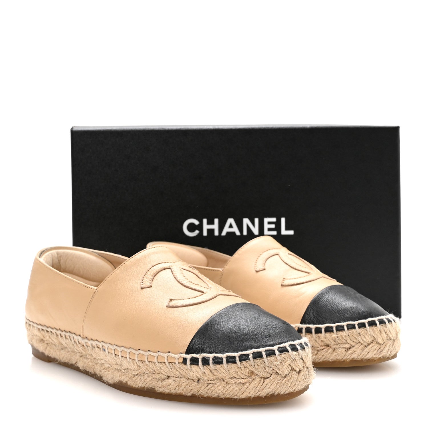 Chanel Lambskin CC Espadrilles 36 Beige Black 9 of 10