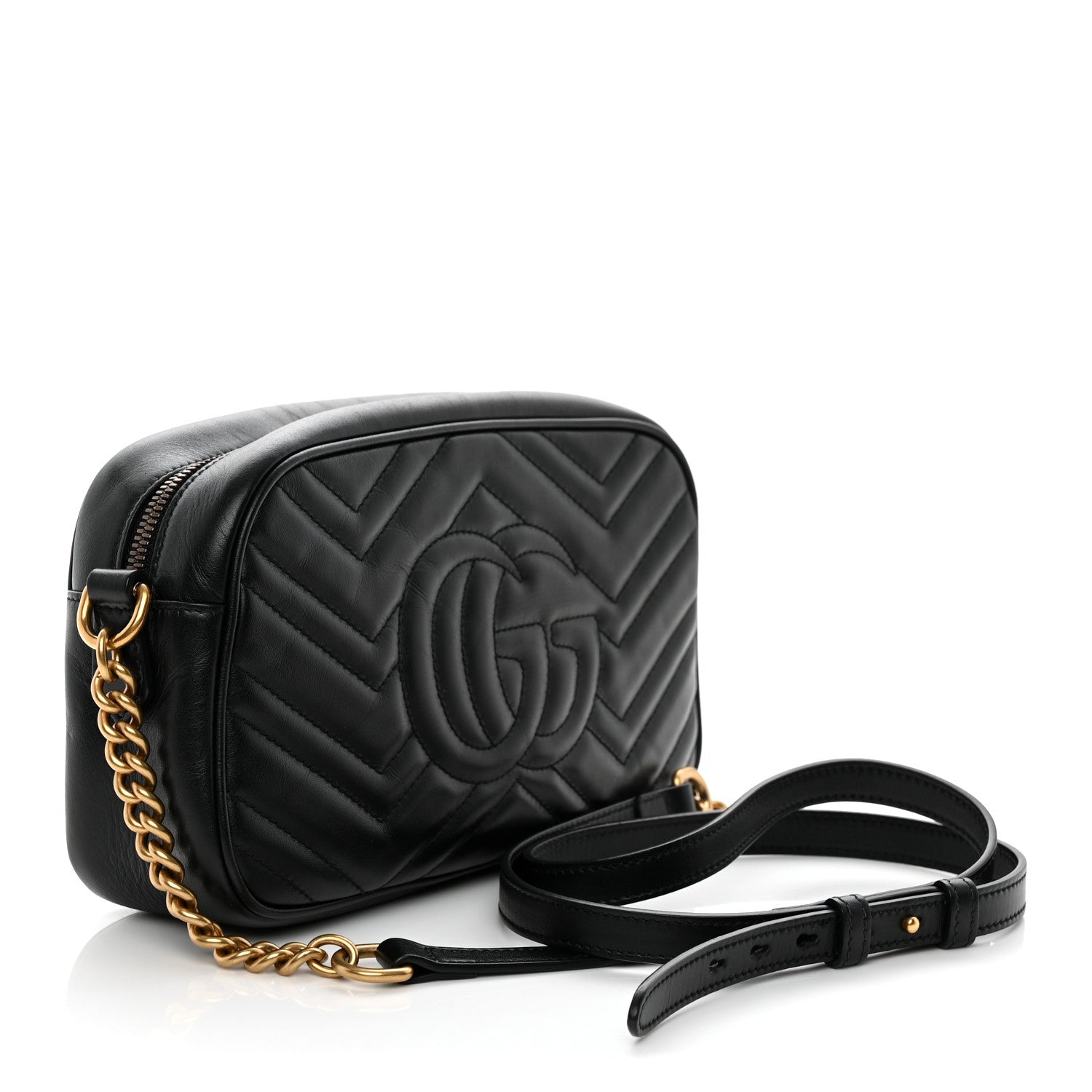 Gucci Calfskin Matelasse Small GG Marmont Chain Shoulder Bag Black 3 of 12