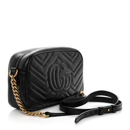 Gucci Calfskin Matelasse Small GG Marmont Chain Shoulder Bag Black 3 of 12