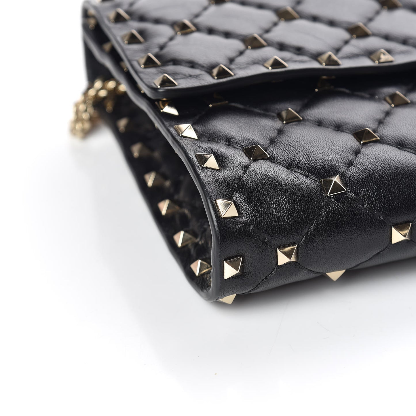 Lambskin Rockstud Spike Wallet on Chain Black