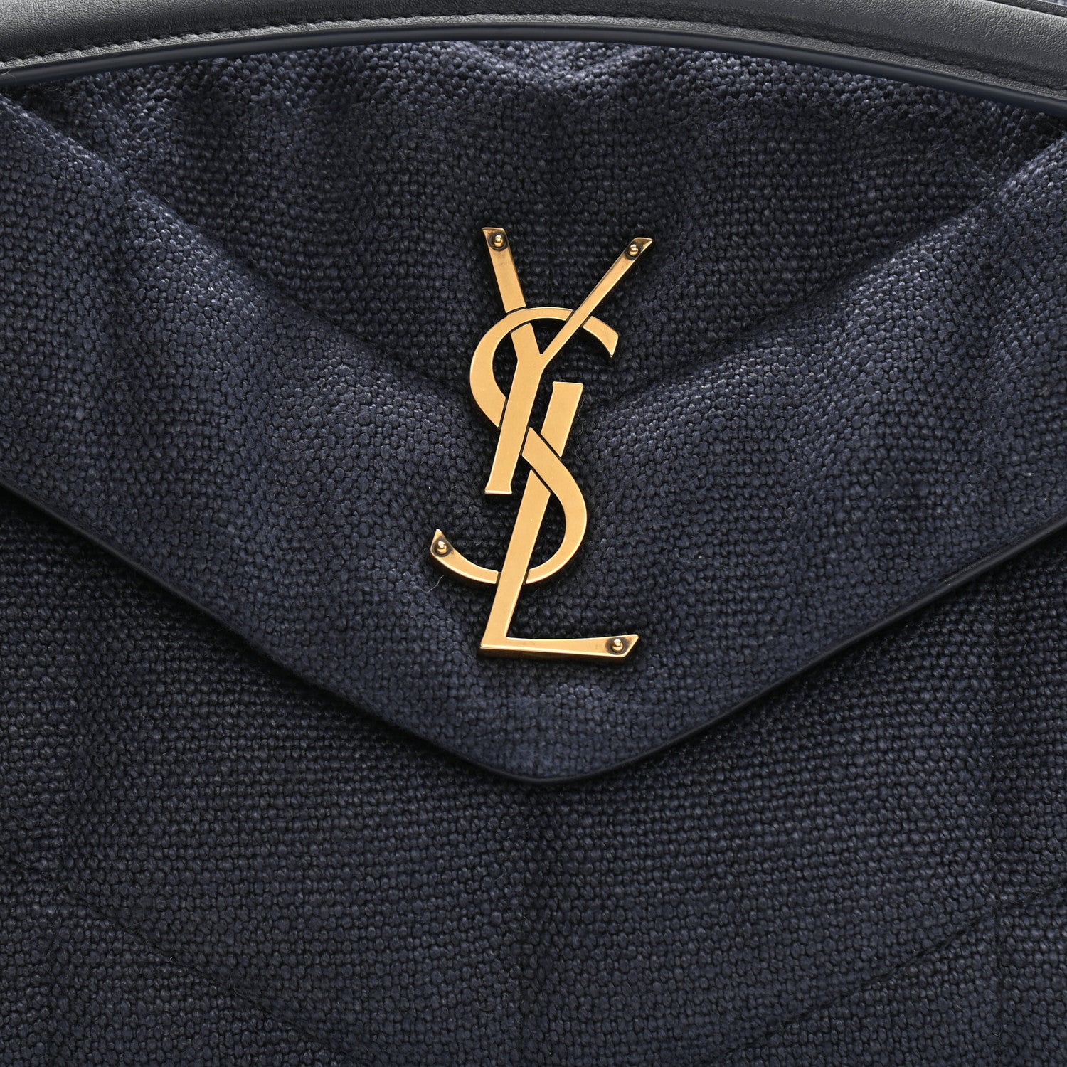 Saint Laurent Canvas Quilted Small Loulou Puffer Monogram Chain Satchel Marine 8 of 8
