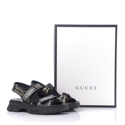 Gucci Nappa Mesh Chambre des Squelettes Mens Aguru Sandals 9 Black Gold 13 of 13