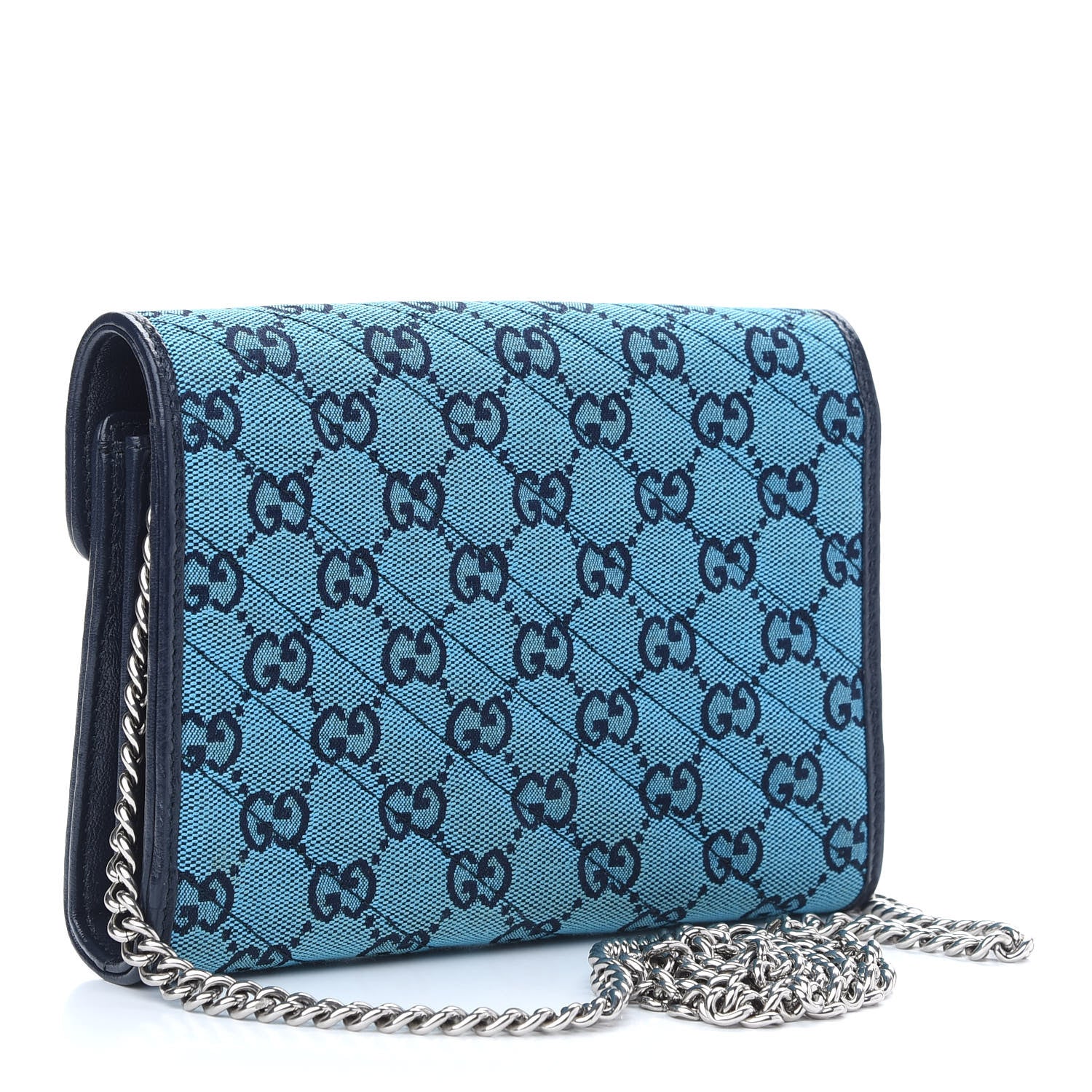 Gucci Monogram Multicolor Matelasse Diagonal GG Marmont Chain Wallet Light Blue 3 of 10
