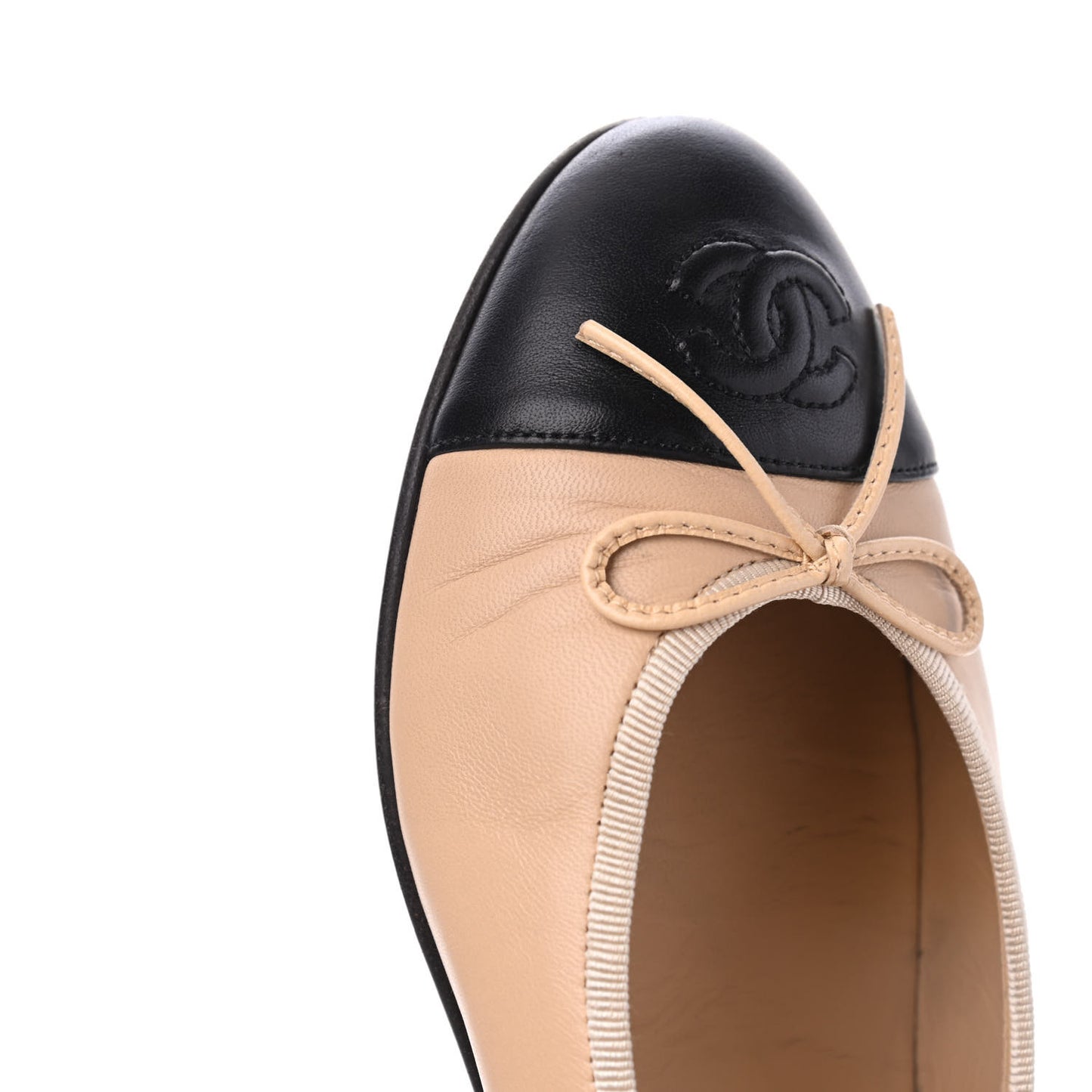 Lambskin Cap Toe CC Ballerina Flats 38 Beige Black