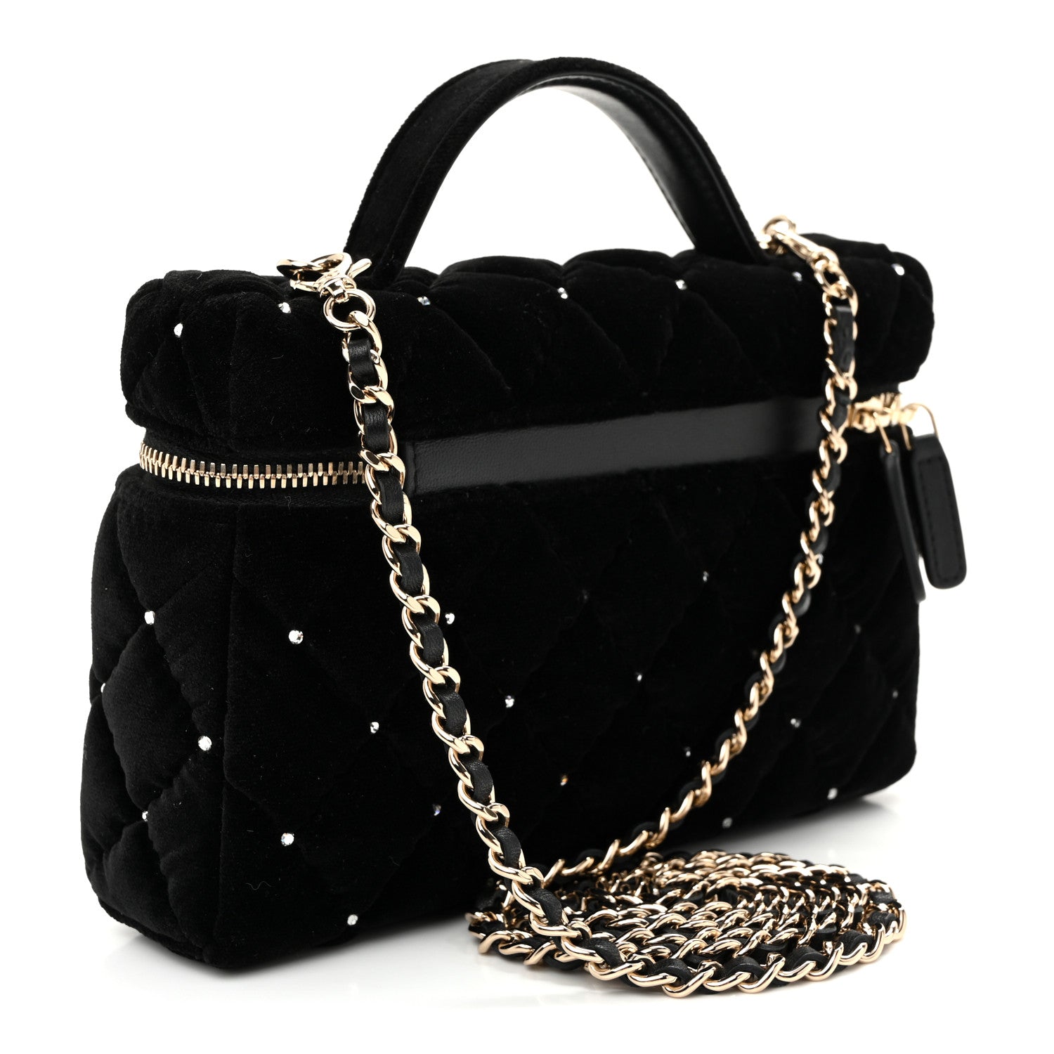 Chanel Velvet Diamanté Quilted Top Handle Slim Vanity Case With Chain Black 3 of 10