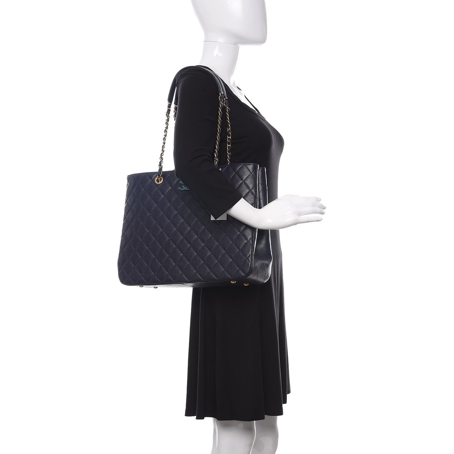Caviar Quilted Large CC Shopping Tote Navy