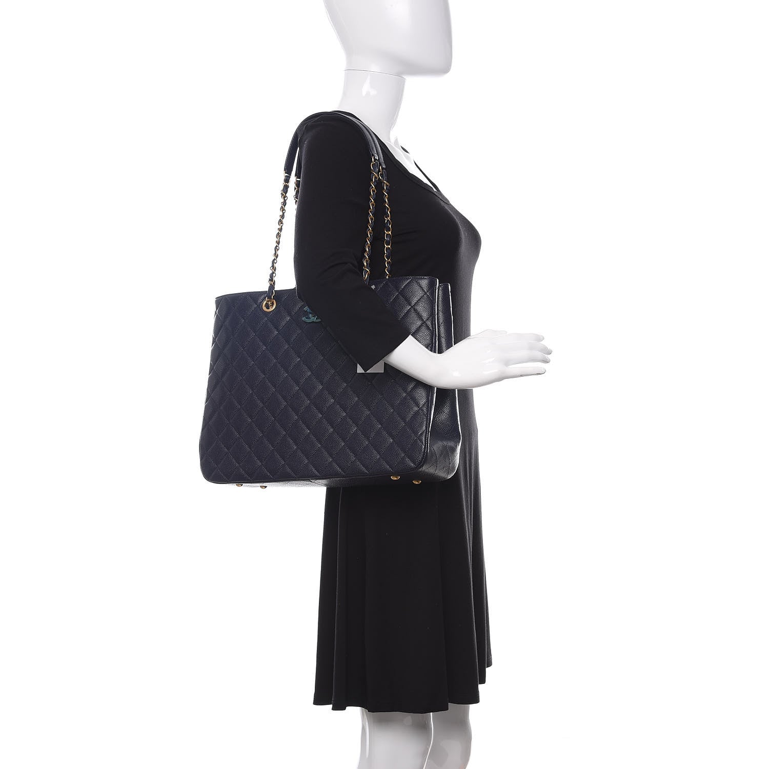 Chanel Caviar Quilted Large CC Shopping Tote Navy 2 of 11