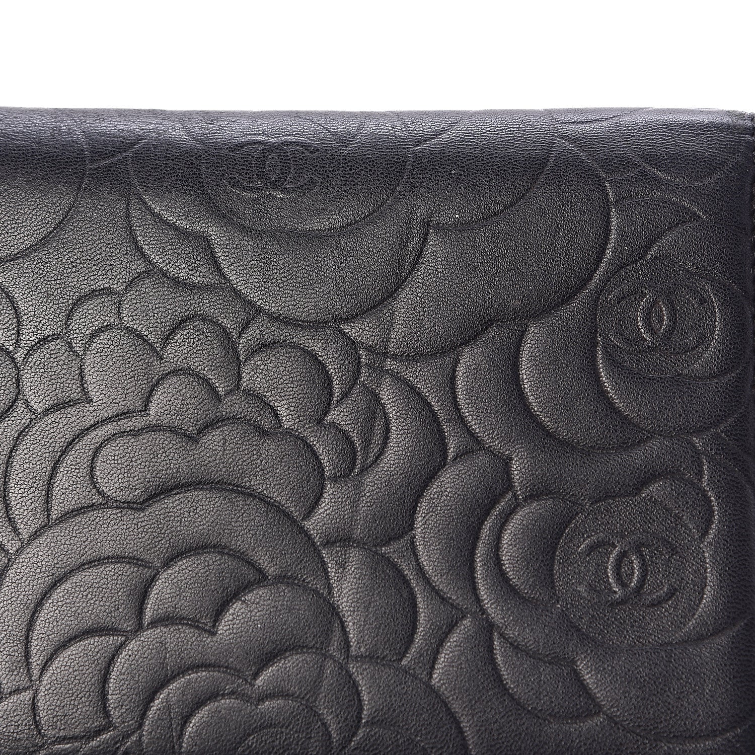 Chanel Lambskin Camellia Embossed Large Flap Wallet Black 13 of 17