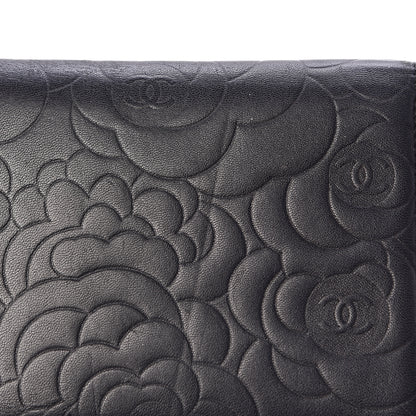 Chanel Lambskin Camellia Embossed Large Flap Wallet Black 13 of 17