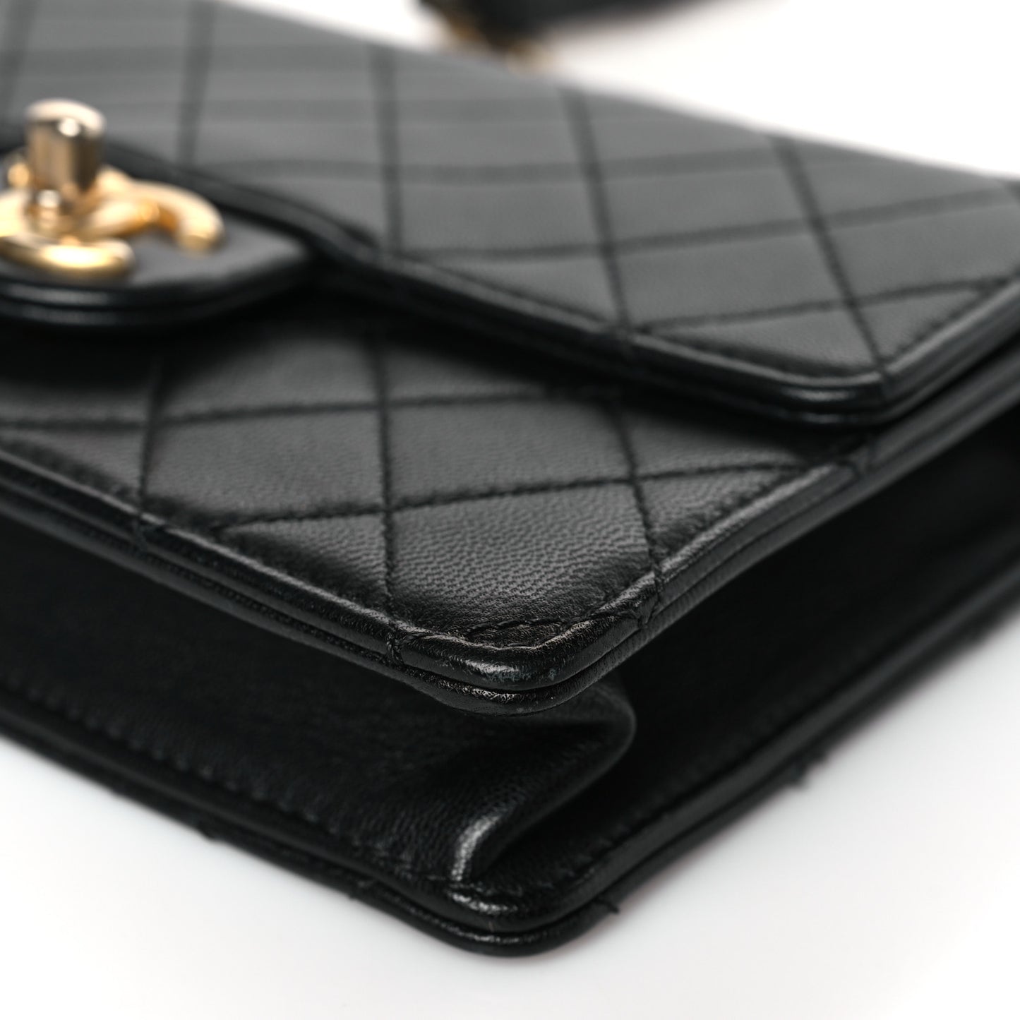 Goatskin Quilted Logo Small Chic Flap Black