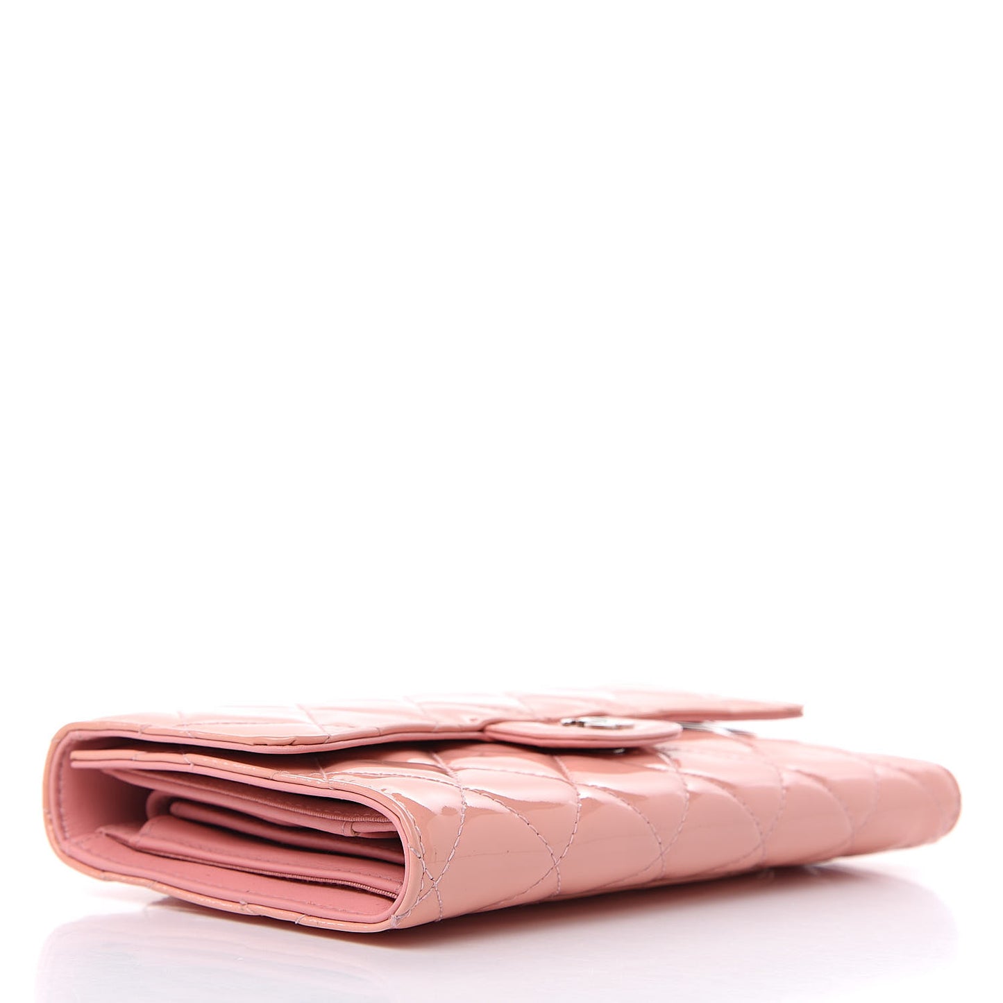 Patent Quilted Long Flap Wallet Pink