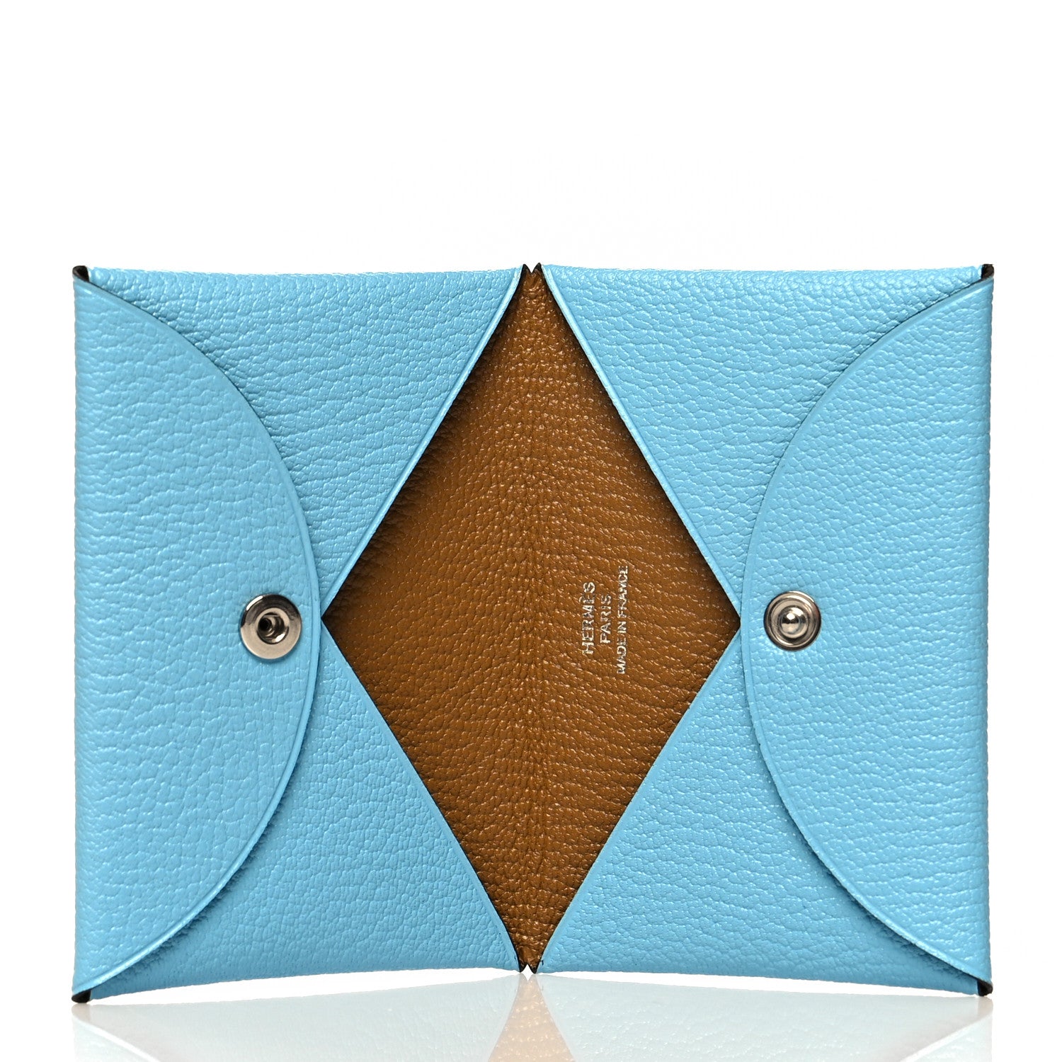 Hermes Chevre Mysore Verso Calvi Card Case Celeste Kraft 5 of 8