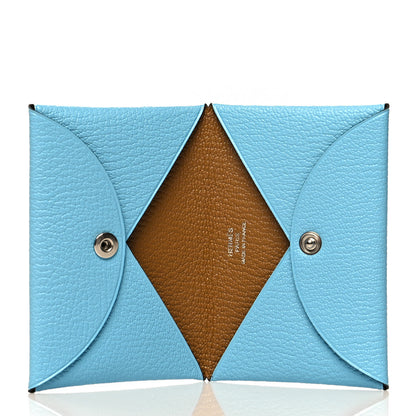 Hermes Chevre Mysore Verso Calvi Card Case Celeste Kraft 5 of 8