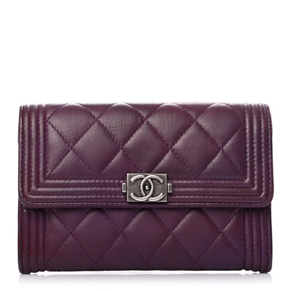 Chanel Lambskin Quilted Medium Boy Flap Wallet Purple 1 of 9