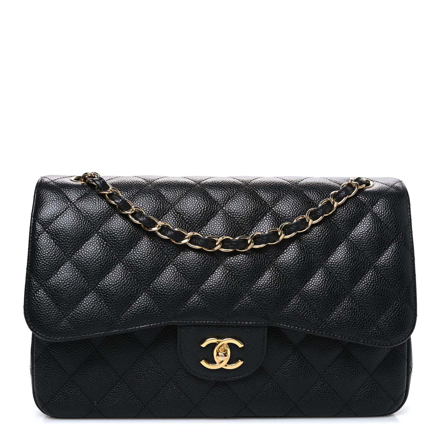 Caviar Quilted Jumbo Double Flap Black