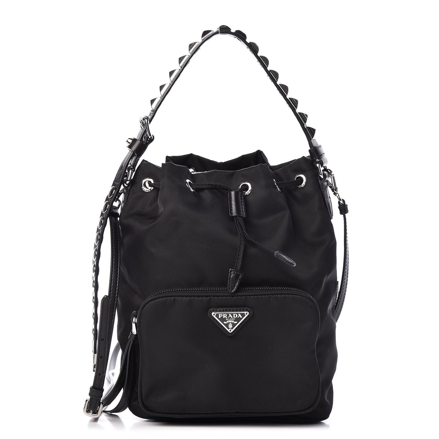 Tessuto Nylon Studded New Vela Mini Bucket Crossbody Bag Black