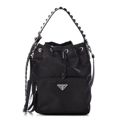 Prada Tessuto Nylon Studded New Vela Mini Bucket Crossbody Bag Black 1 of 9