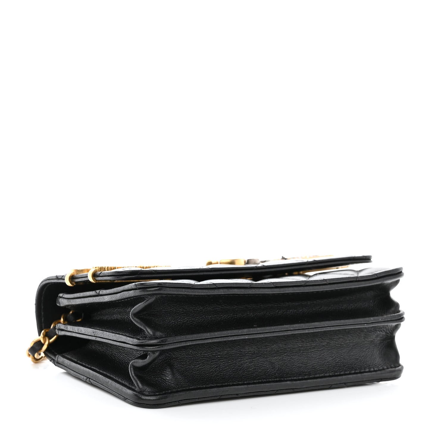 Lambskin Quilted Coco Clips Mini Wallet On Chain WOC Black