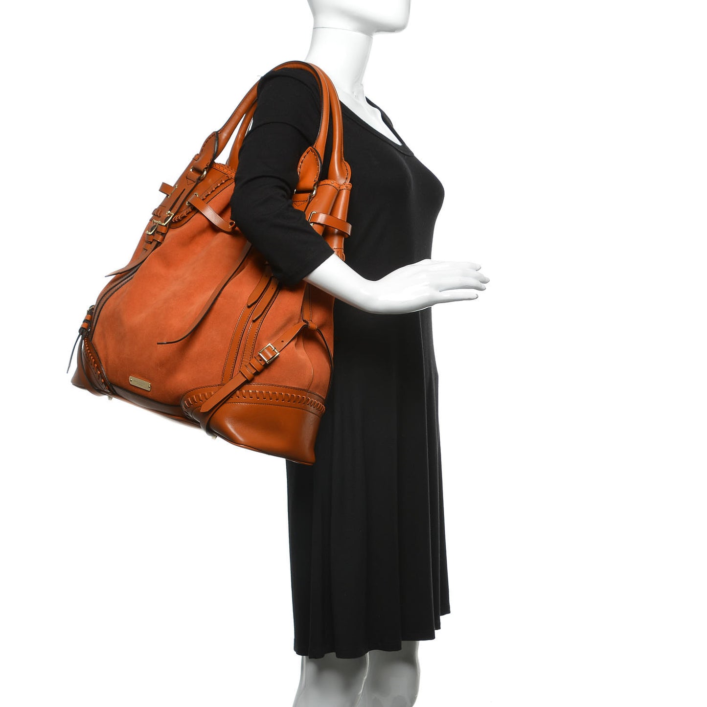 Suede Calfskin Large Whipstitch Tote Brown
