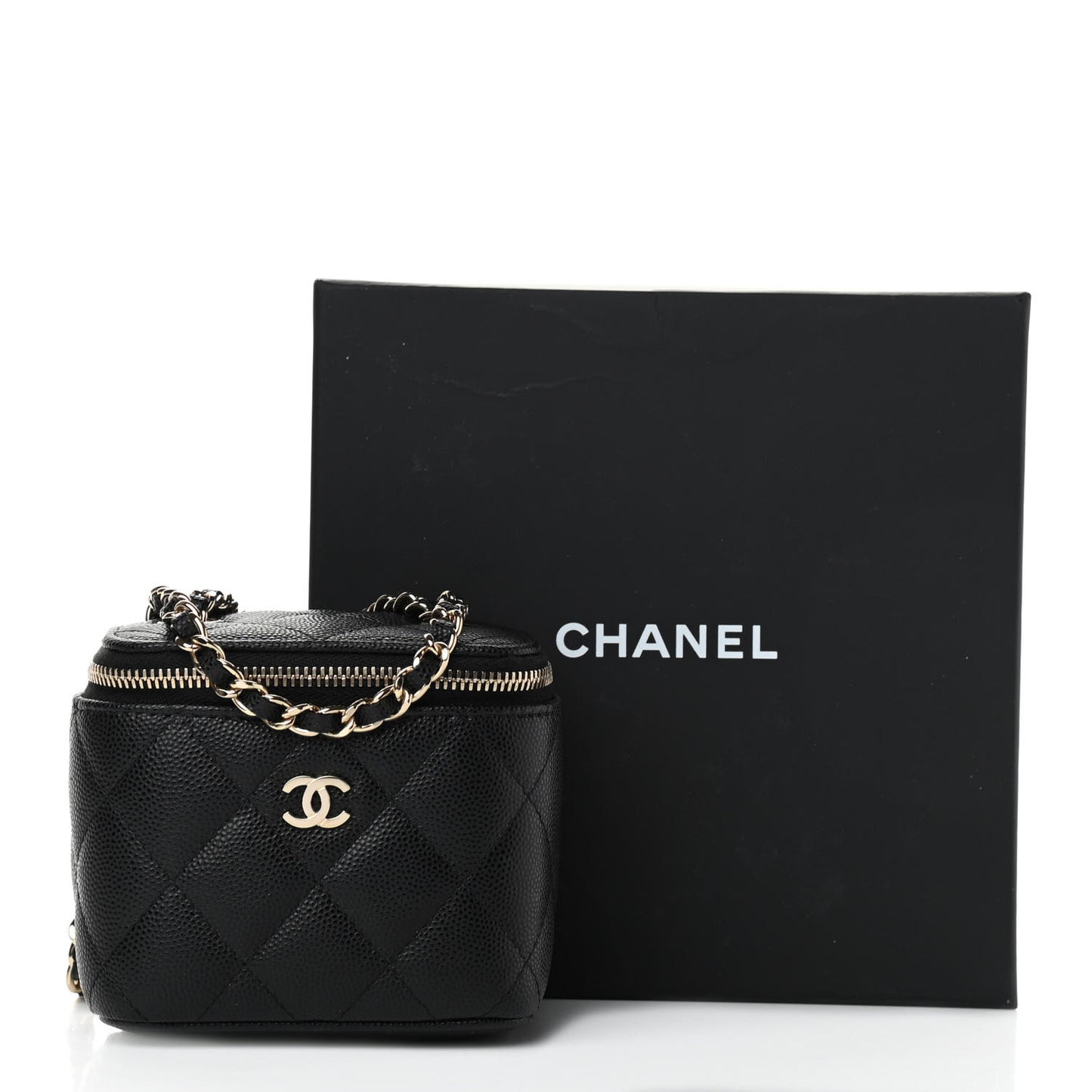 Caviar Quilted Mini Vanity Case With Chain Black