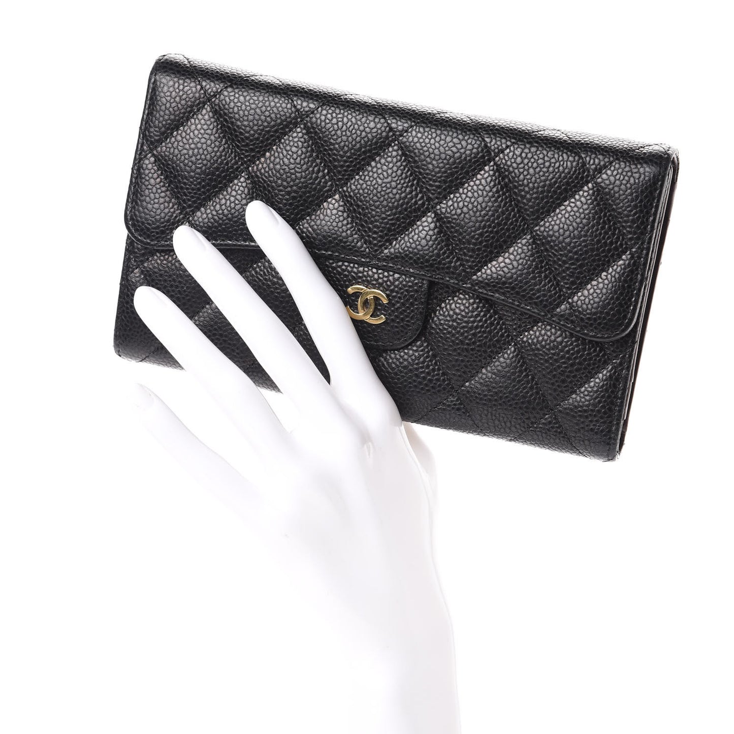 Caviar Quilted Large Flap Wallet Black