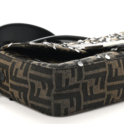 Fendi Fabric Jacquard F Paillettes Vitello Cover FF 1974 Embroidered Baguette Tobacco Moro Argento 9 of 10