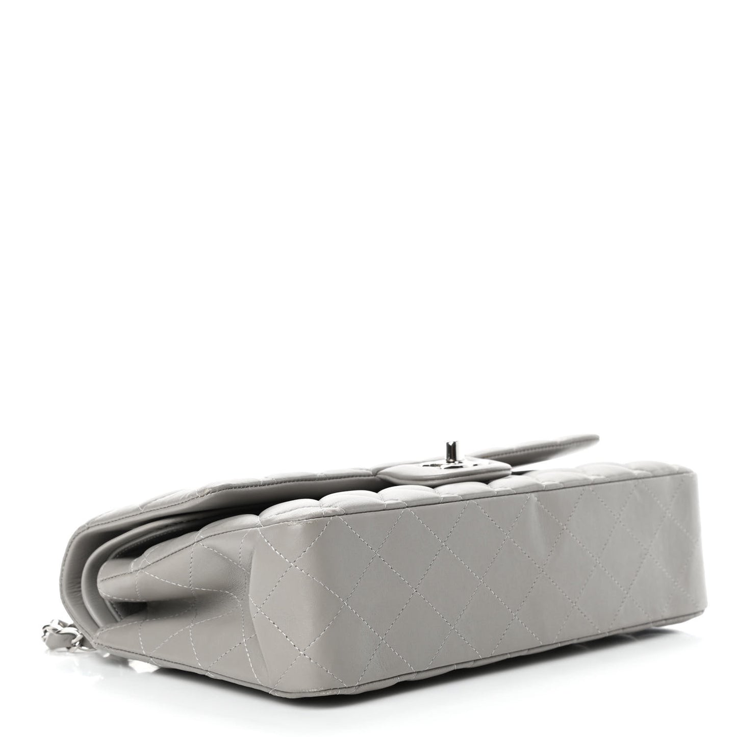 Lambskin Quilted Medium Double Flap Grey