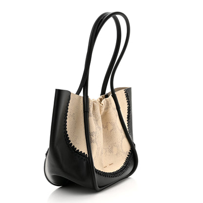 Proenza Schouler Calfskin Snakeskin Embossed Large Ruched Tote Beige Black 4 of 11