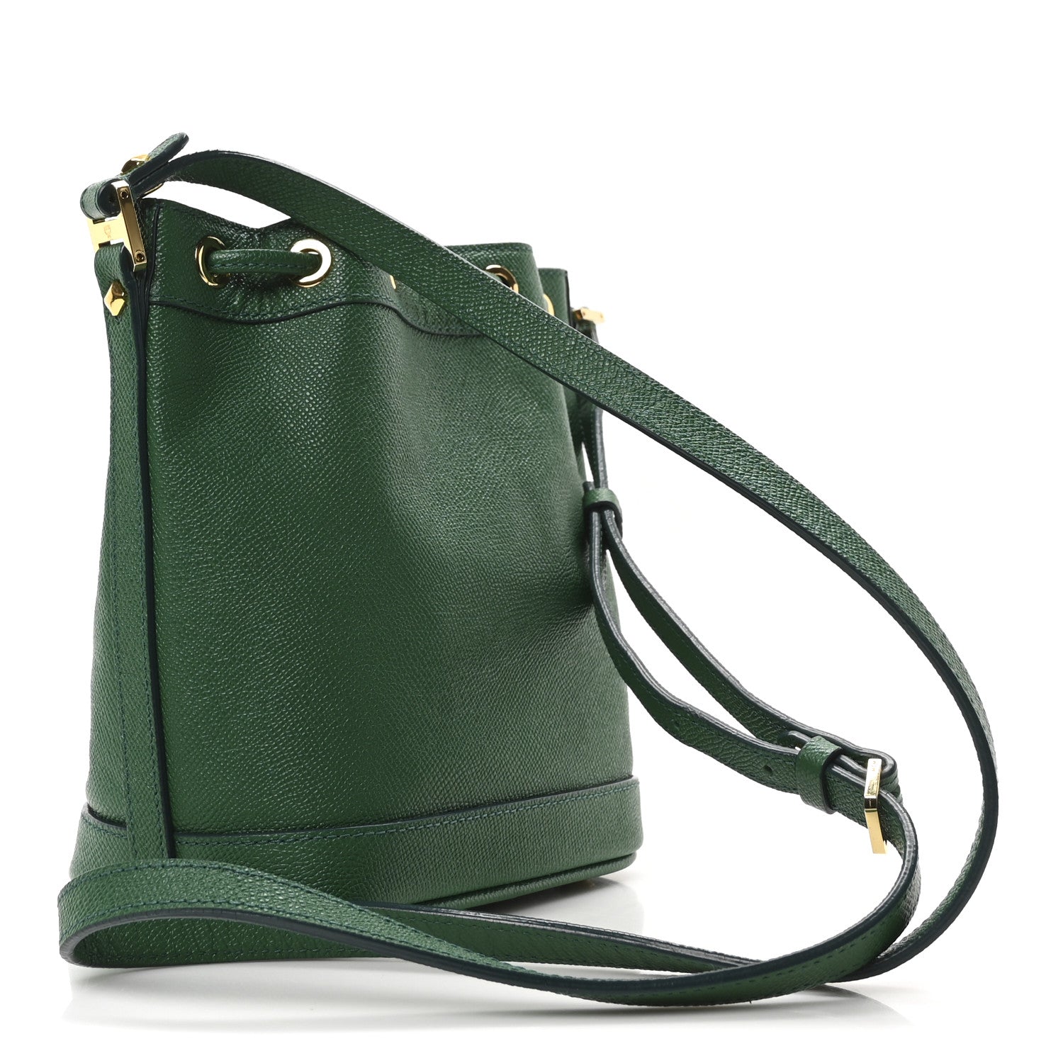 MCM Grained Calfskin Mini Drawstring Bucket Bag Green 3 of 9