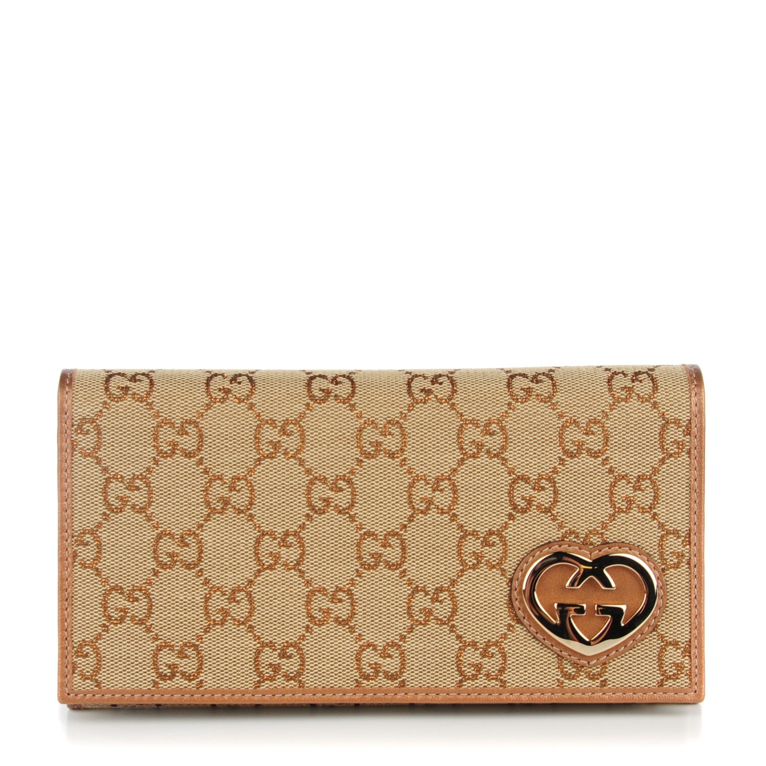 Gucci Monogram Lovely Heart Continental Wallet Metallic Bronze 1 of 8