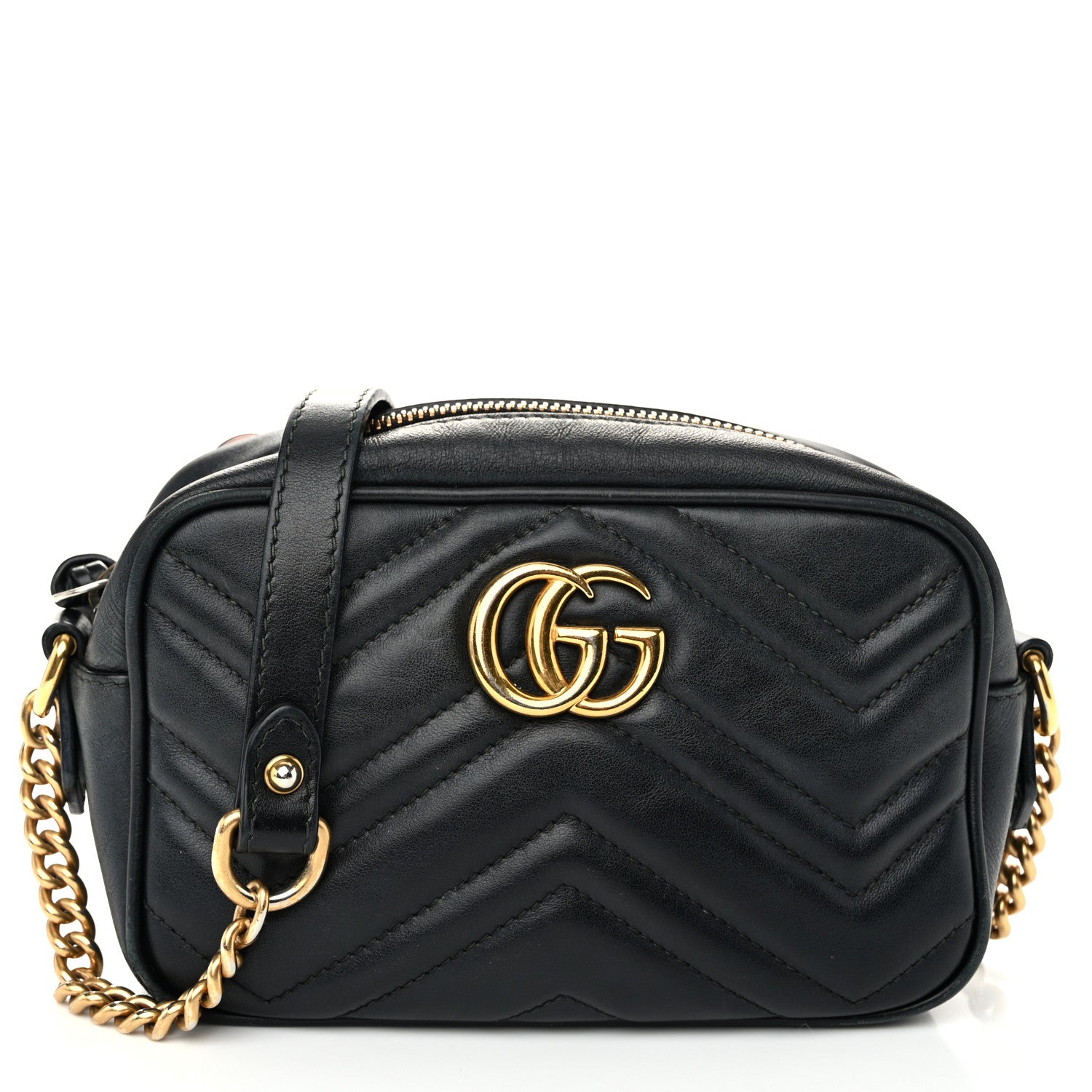 Gucci Calfskin Matelasse Mini GG Marmont Chain Shoulder Bag Black 1 of 12