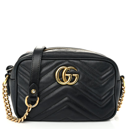 Gucci Calfskin Matelasse Mini GG Marmont Chain Shoulder Bag Black 1 of 12