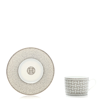 Hermes Porcelain Mosaique Au 24 Platine Tea Cup And Saucer Platinum 1 of 3