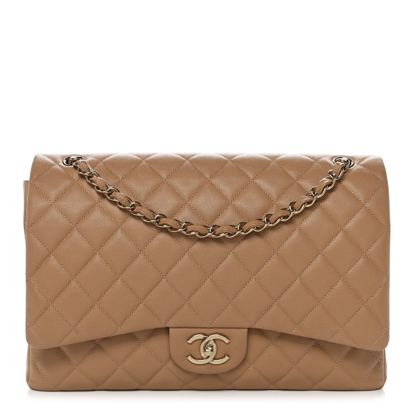 Caviar Quilted Maxi Double Flap Dark Beige