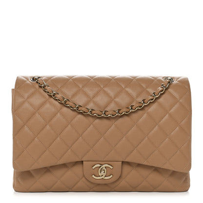 Chanel Caviar Quilted Maxi Double Flap Dark Beige 1 of 12